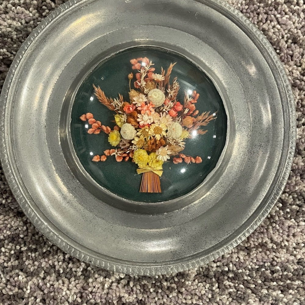 Vintage Cideart Belgium Floral Bubble Glass Wall Decor 7”